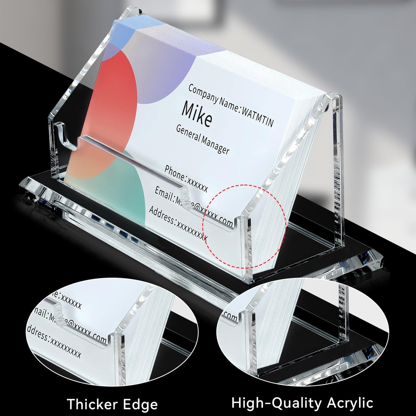 1 Pcs Acrylic Business Card Holder, Clear Horizontal Business Card Display Stand, Acrylic Cards Display Holder for Desk Accessories Women and Men Office Exhibition