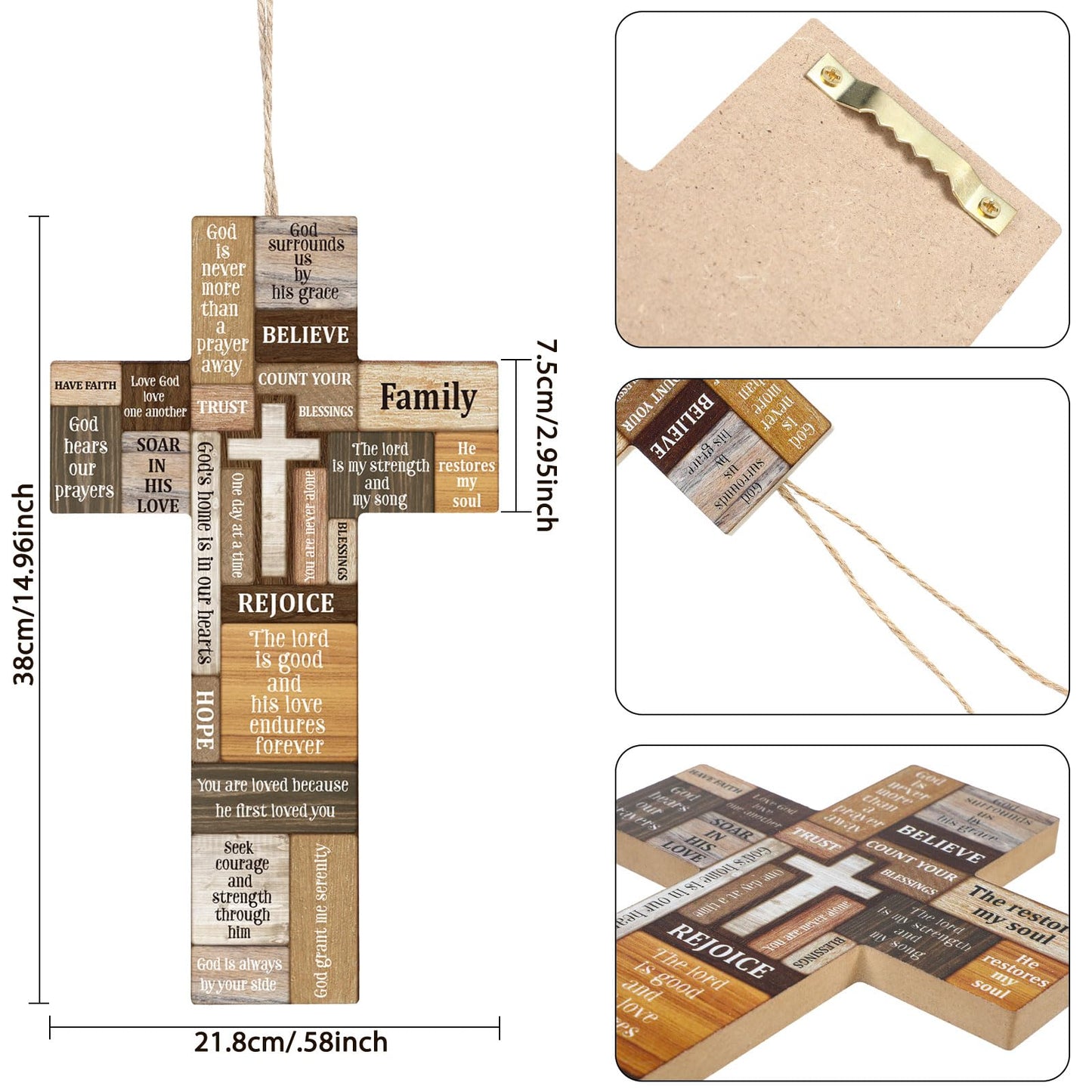 Jetec Cross Wall Decor Christian Wooden Cross Religious Faith Biblical Faith Biblical Verse Wall or Table Sign for Home Easter Farmhouse Home Hanging Decorations Indoor Outdoor(10.6 x 6.1 Inch)