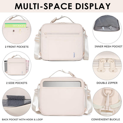 NOL Nylon Waterproof Kids Lunch Bag, Insulated Lunch Bag, Lunch box Cooler, Reusable, Zip Closure with Buckle Handle Holds Lunch Box, Snacks & Water Bottle for School Work, Cream