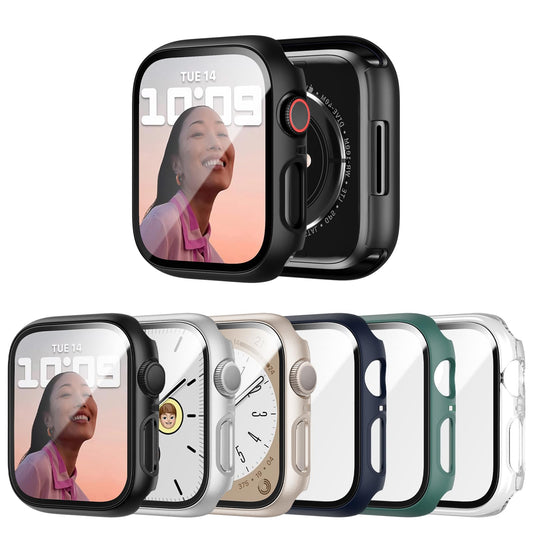 6 Pack Case with Tempered Glass Screen Protector for Apple Watch Series 9/8/7 41mm, Ultra-Thin Scratch Resistant Full Protective Hard PC Bumper Cover for iWatch 41mm Accessories