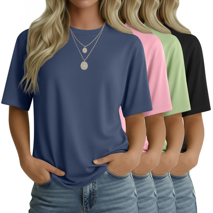 4 Pack Women's Half Sleeve T Shirts 1/2 Sleeve Basic Crew Neck Tops Elbow Length Casual Loose Fit Summer Tees