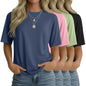 4 Pack Women's Half Sleeve T Shirts 1/2 Sleeve Basic Crew Neck Tops Elbow Length Casual Loose Fit Summer Tees