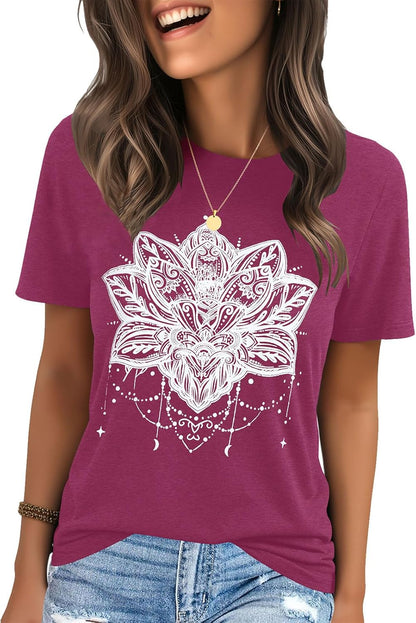 IRISGOD Womens Graphic Tees Casual Summer Short Sleeve Vintage T Shirts Tops