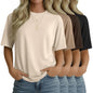 4 Pack Women's Half Sleeve T Shirts 1/2 Sleeve Basic Crew Neck Tops Elbow Length Casual Loose Fit Summer Tees