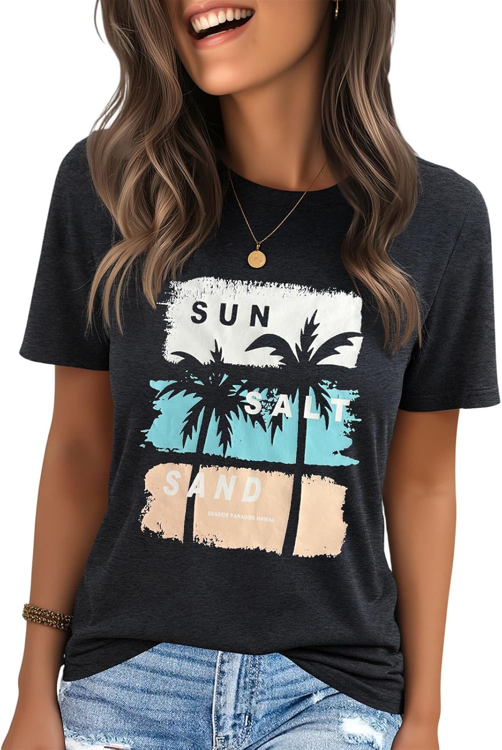 IRISGOD Womens Graphic Tees Casual Summer Short Sleeve Vintage T Shirts Tops