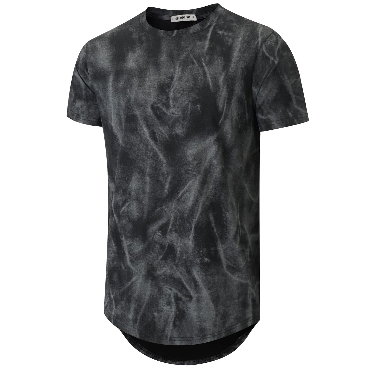 KLIEGOU Mens Hipster Hip Hop Ripped Round Hemline Pattern Print T Shirt