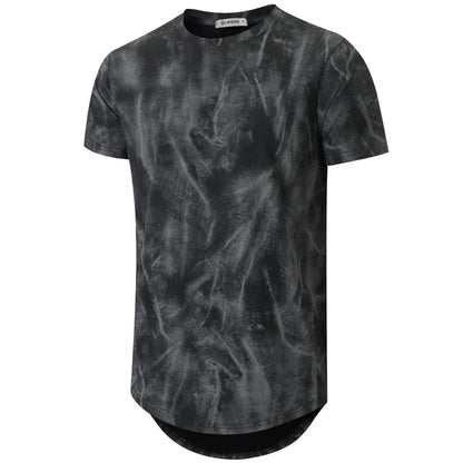 KLIEGOU Mens Hipster Hip Hop Ripped Round Hemline Pattern Print T Shirt