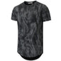 KLIEGOU Mens Hipster Hip Hop Ripped Round Hemline Pattern Print T Shirt