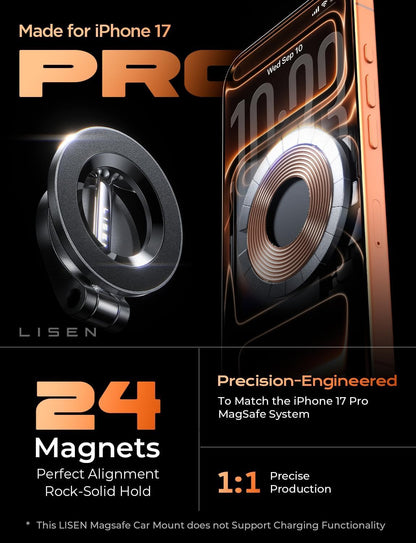 LISEN for MagSafe Car Mount for iPhone 17 Pro Max [24 Strong Magnets] Classic Magnetic Phone Holder for Car Dashboard, Magnet Phone Mount Car Cell Phone Holder for iPhone 17 Pro Max Air 16 15 14 13 12