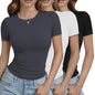 GAYHAY 3 Pack Basic Tees for Women - Crew Neck Slim Fit Tight T Shirts Cute Y2K Trendy Crop Tops Clothes for Casual Summer