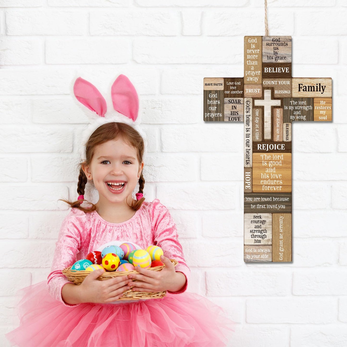 Jetec Cross Wall Decor Christian Wooden Cross Religious Faith Biblical Faith Biblical Verse Wall or Table Sign for Home Easter Farmhouse Home Hanging Decorations Indoor Outdoor(10.6 x 6.1 Inch)