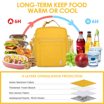 NOL Nylon Waterproof Kids Lunch Bag, Insulated Lunch Bag, Lunch box Cooler, Reusable, Zip Closure with Buckle Handle Holds Lunch Box, Snacks & Water Bottle for School Work, Cream