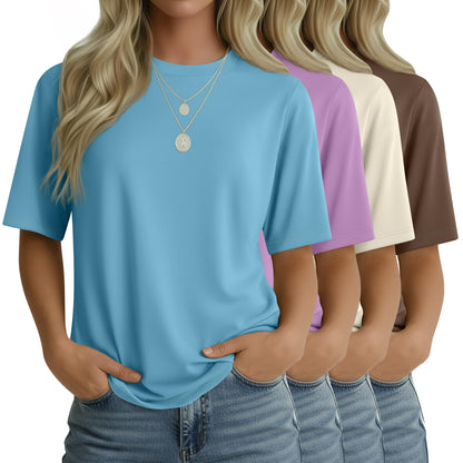 4 Pack Women's Half Sleeve T Shirts 1/2 Sleeve Basic Crew Neck Tops Elbow Length Casual Loose Fit Summer Tees