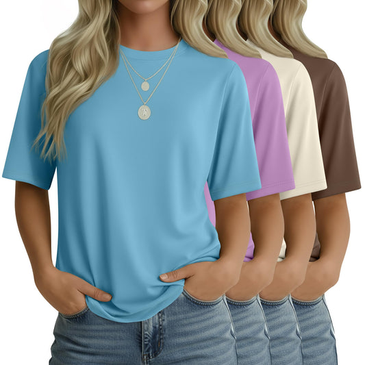 4 Pack Women's Half Sleeve T Shirts 1/2 Sleeve Basic Crew Neck Tops Elbow Length Casual Loose Fit Summer Tees