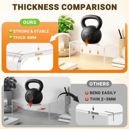 FUNFERY Acrylic Display Risers,2 Sets(7.8" L~8.2" L~8.6" L) Display Stand Shelf for Figure,Collectibles,Cupcake,Clear Acrylic Risers for Displays Case Cabinet,Dessert Table,Shelf Riser for Decor,Food