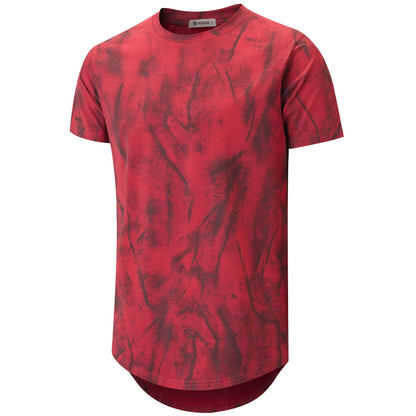 KLIEGOU Mens Hipster Hip Hop Ripped Round Hemline Pattern Print T Shirt