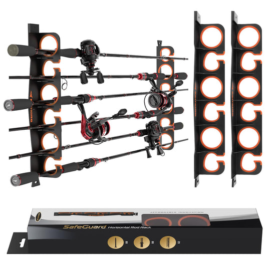 KastKing SafeGuard Fishing Rod Holder for Garage, Wall or Ceiling Mounted Fishing Rod Rack Storage Organizer, Fishing Pole Holder Holds 6 Rods or Combos in Less Than 18 Inches