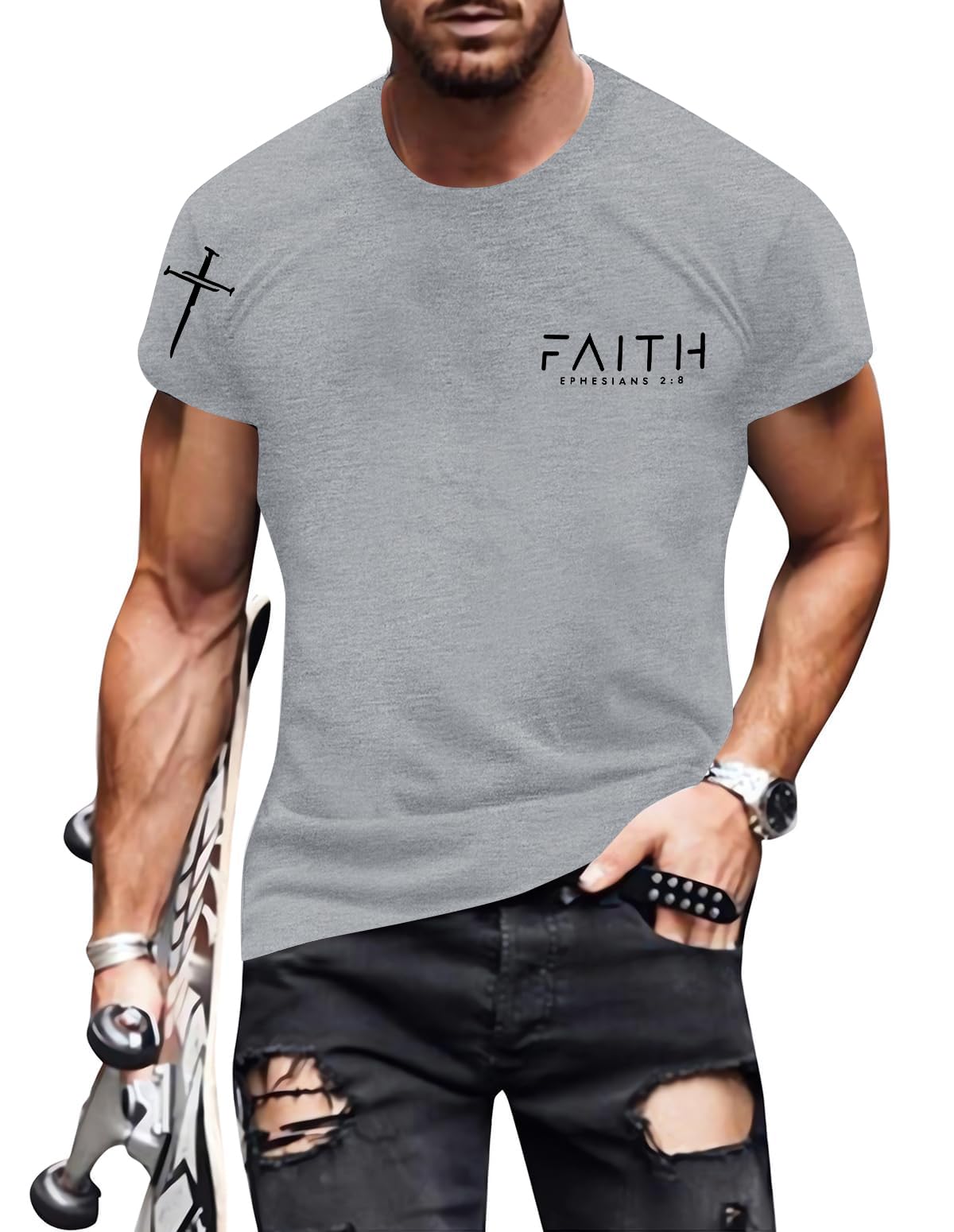 Christian Shirts for Men:Faith Cross Printed T-Shirts Christian Gifts for Men Jesus Shirts Holy Bible Tees