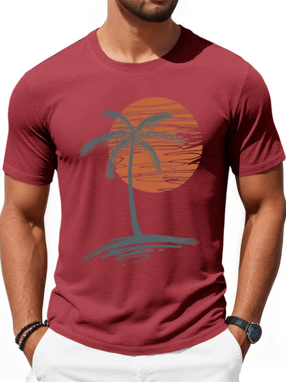 Runcati Mens Short Sleeve T-Shirts Crew Neck Casual Shirt Summer Beach Palm Tree Vintage Hawaiian Tees