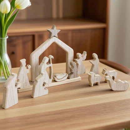 NEROSUN Empty Tomb Easter Scene and Cross Decoration, Wooden Easter Resurrection Scene Cross Jesus Tomb Tray Set, Jesus Nativity Scene Decor for Religious Home Office Tabletop Christian Gifts