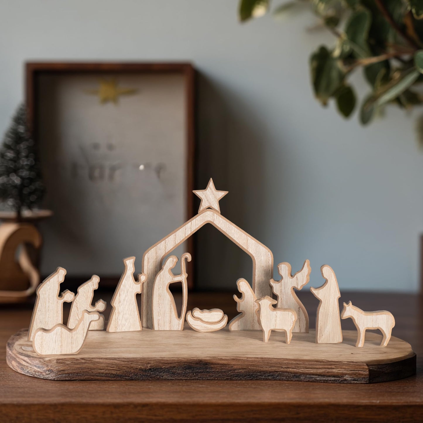 NEROSUN Empty Tomb Easter Scene and Cross Decoration, Wooden Easter Resurrection Scene Cross Jesus Tomb Tray Set, Jesus Nativity Scene Decor for Religious Home Office Tabletop Christian Gifts