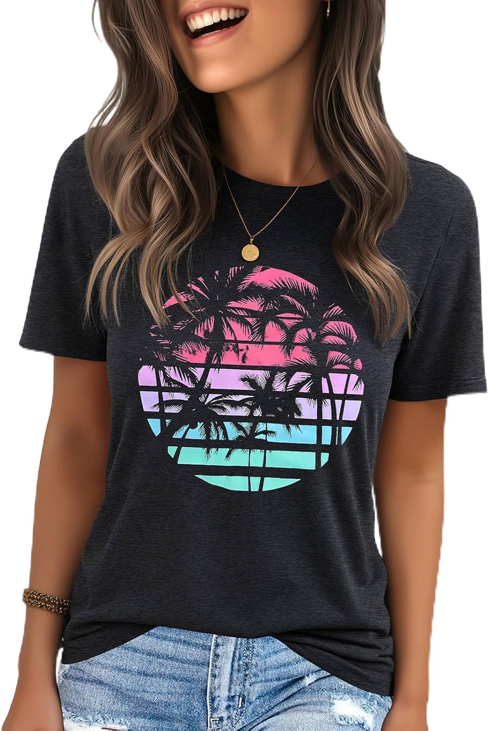 IRISGOD Womens Graphic Tees Casual Summer Short Sleeve Vintage T Shirts Tops