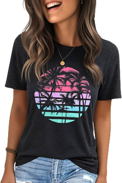 IRISGOD Womens Graphic Tees Casual Summer Short Sleeve Vintage T Shirts Tops