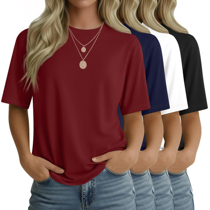 4 Pack Women's Half Sleeve T Shirts 1/2 Sleeve Basic Crew Neck Tops Elbow Length Casual Loose Fit Summer Tees