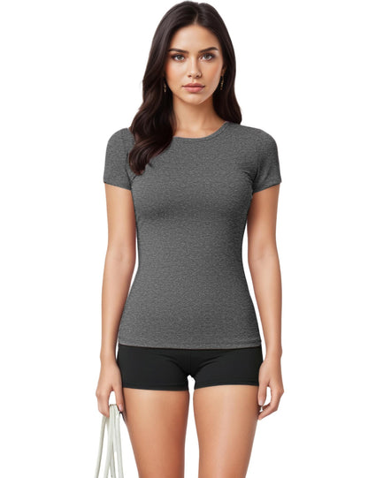 5 Pack Women's Short Sleeve Basic T Shirts Tees, Slim Fit Crew Neck Tshirt Summer Tops for Casual Workout Trendy