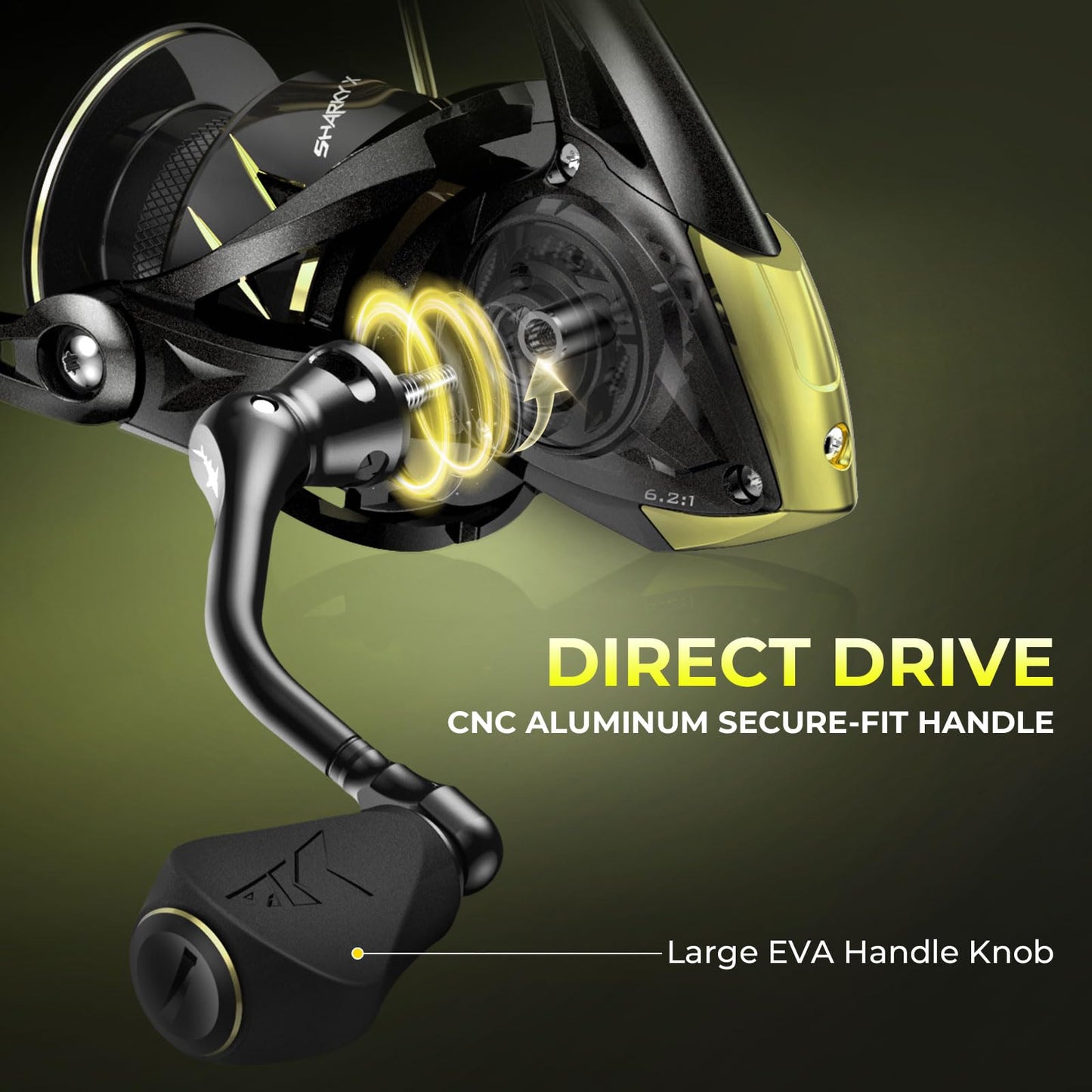 KastKing Sharky Spinning Reel – 5.2:1 & 6.2:1 Gear Ratios, Carbon Fiber Drag 33–39.5LB, 10+1 Stainless Bearings, Lightweight Nylitech Body, Oversize Shaft, for Saltwater & Freshwater