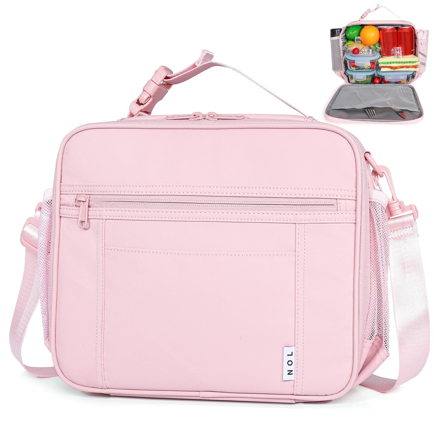 NOL Nylon Waterproof Kids Lunch Bag, Insulated Lunch Bag, Lunch box Cooler, Reusable, Zip Closure with Buckle Handle Holds Lunch Box, Snacks & Water Bottle for School Work, Cream