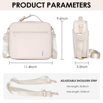 NOL Nylon Waterproof Kids Lunch Bag, Insulated Lunch Bag, Lunch box Cooler, Reusable, Zip Closure with Buckle Handle Holds Lunch Box, Snacks & Water Bottle for School Work, Cream