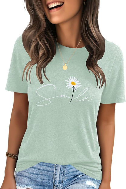 IRISGOD Womens Graphic Tees Casual Summer Short Sleeve Vintage T Shirts Tops