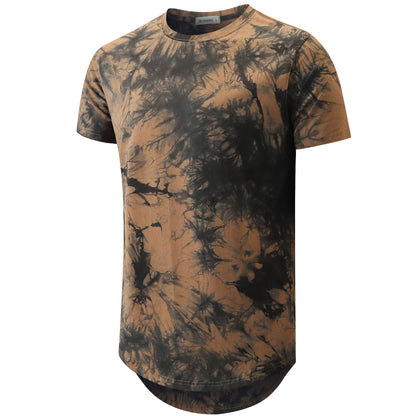 KLIEGOU Mens Hipster Hip Hop Ripped Round Hemline Pattern Print T Shirt