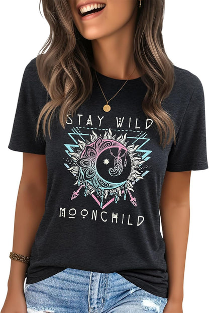 IRISGOD Womens Graphic Tees Casual Summer Short Sleeve Vintage T Shirts Tops
