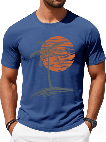 Runcati Mens Short Sleeve T-Shirts Crew Neck Casual Shirt Summer Beach Palm Tree Vintage Hawaiian Tees
