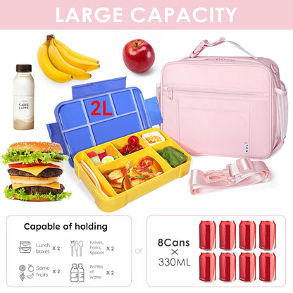 NOL Nylon Waterproof Kids Lunch Bag, Insulated Lunch Bag, Lunch box Cooler, Reusable, Zip Closure with Buckle Handle Holds Lunch Box, Snacks & Water Bottle for School Work, Cream