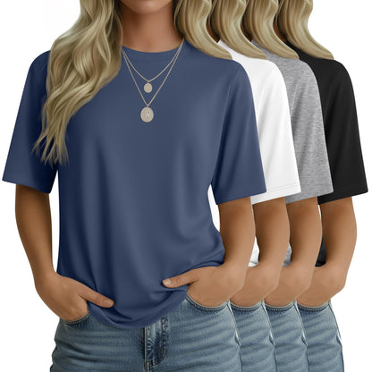 4 Pack Women's Half Sleeve T Shirts 1/2 Sleeve Basic Crew Neck Tops Elbow Length Casual Loose Fit Summer Tees