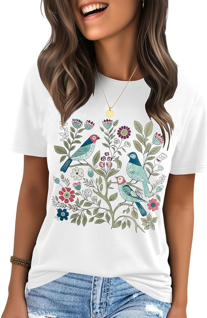 IRISGOD Womens Graphic Tees Casual Summer Short Sleeve Vintage T Shirts Tops