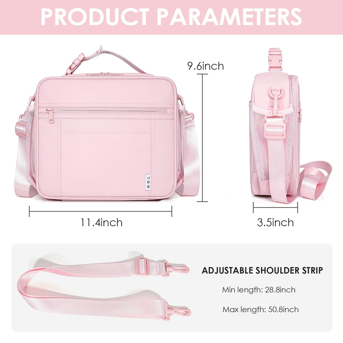 NOL Nylon Waterproof Kids Lunch Bag, Insulated Lunch Bag, Lunch box Cooler, Reusable, Zip Closure with Buckle Handle Holds Lunch Box, Snacks & Water Bottle for School Work, Cream