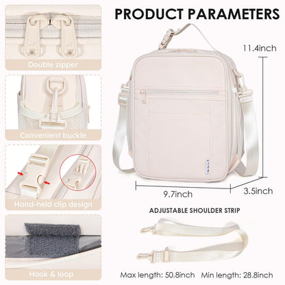 NOL Nylon Waterproof Kids Lunch Bag, Insulated Lunch Bag, Lunch box Cooler, Reusable, Zip Closure with Buckle Handle Holds Lunch Box, Snacks & Water Bottle for School Work, Cream