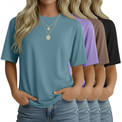 4 Pack Women's Half Sleeve T Shirts 1/2 Sleeve Basic Crew Neck Tops Elbow Length Casual Loose Fit Summer Tees