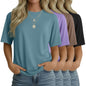 4 Pack Women's Half Sleeve T Shirts 1/2 Sleeve Basic Crew Neck Tops Elbow Length Casual Loose Fit Summer Tees