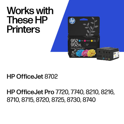 HP 952 Cyan, Magenta, Yellow Ink Cartridges (3-Pack) | Works with Printer Series: OfficeJet 8702, OfficeJet Pro 7720, 7740, 8210, 8710, 8720, 8730, 8740 | Eligible for Instant Ink | N9K27AN