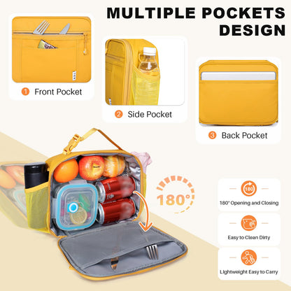 NOL Nylon Waterproof Kids Lunch Bag, Insulated Lunch Bag, Lunch box Cooler, Reusable, Zip Closure with Buckle Handle Holds Lunch Box, Snacks & Water Bottle for School Work, Cream