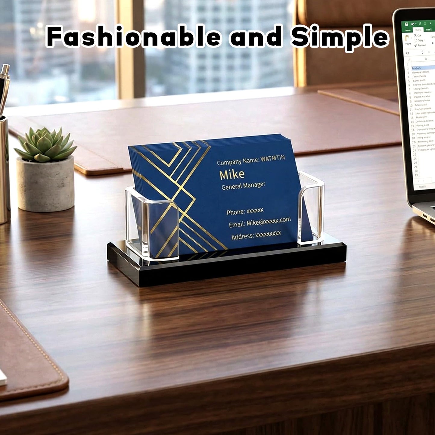 1 Pcs Acrylic Business Card Holder, Clear Horizontal Business Card Display Stand, Acrylic Cards Display Holder for Desk Accessories Women and Men Office Exhibition