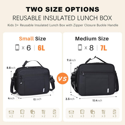 NOL Nylon Waterproof Kids Lunch Bag, Insulated Lunch Bag, Lunch box Cooler, Reusable, Zip Closure with Buckle Handle Holds Lunch Box, Snacks & Water Bottle for School Work, Cream