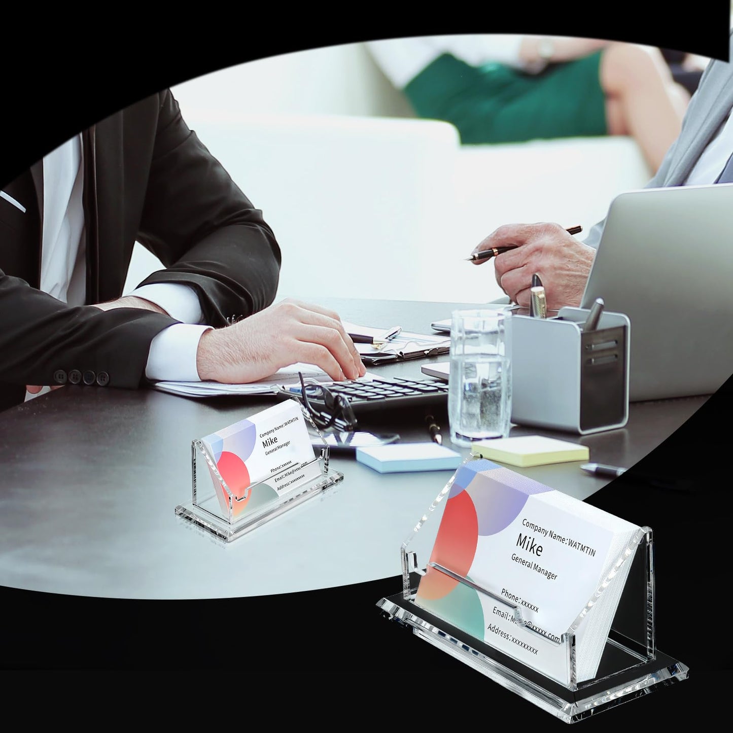 1 Pcs Acrylic Business Card Holder, Clear Horizontal Business Card Display Stand, Acrylic Cards Display Holder for Desk Accessories Women and Men Office Exhibition