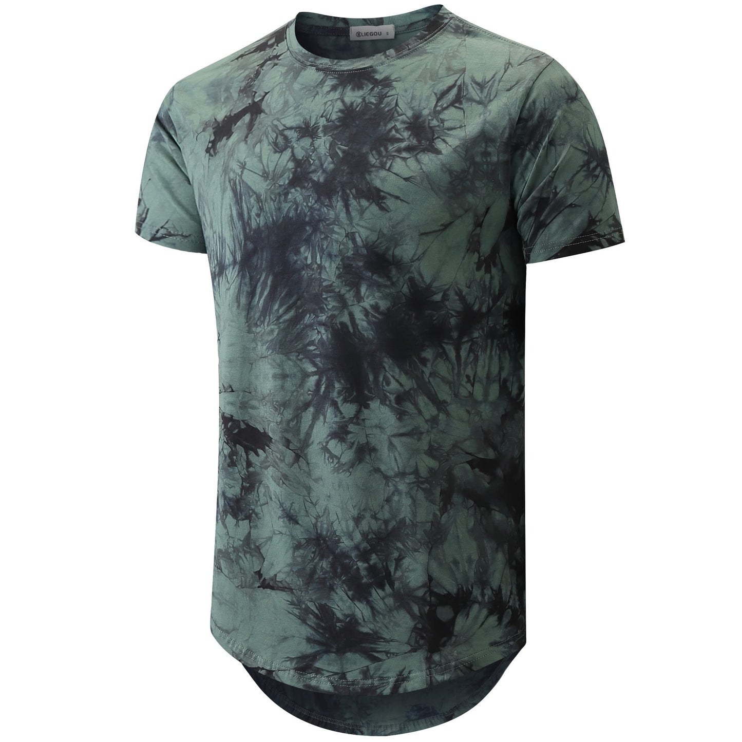 KLIEGOU Mens Hipster Hip Hop Ripped Round Hemline Pattern Print T Shirt