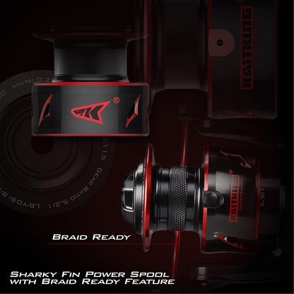 KastKing Sharky Baitfeeder III Spinning Reel 10+1 Shielded Stainless Steel BB - Carbon Fiber Drag for Live Liner Bait Fishing Action